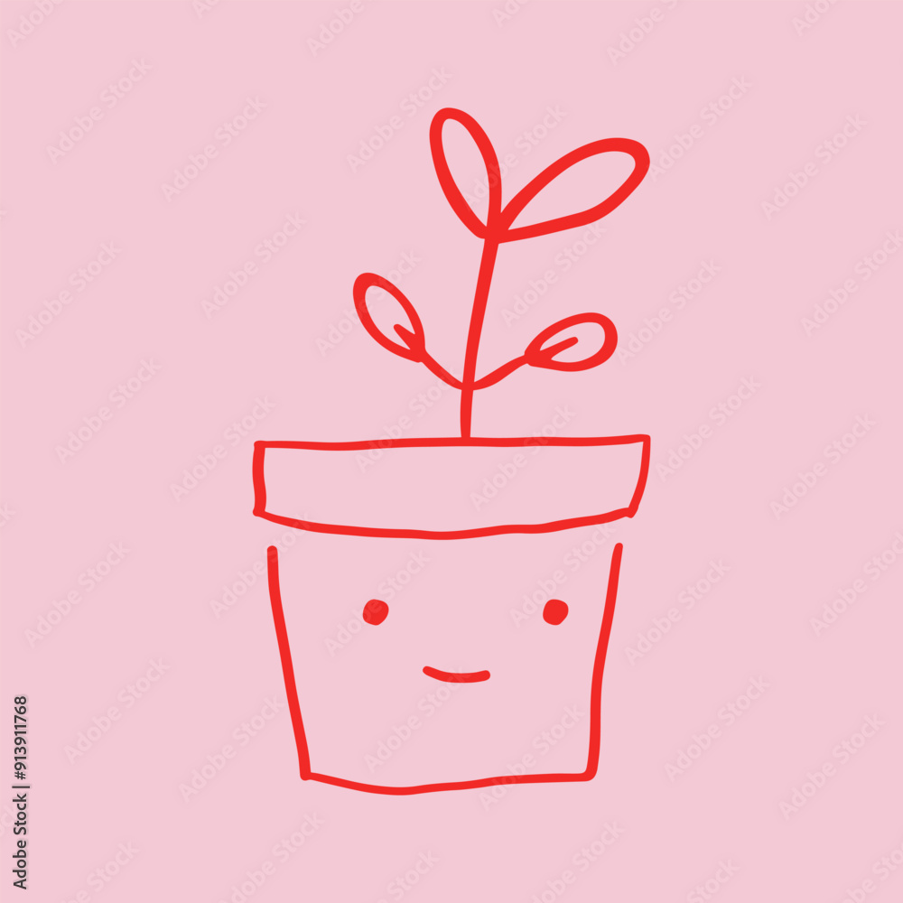 Doodle pot plant in minimalistic style Doodle pot plant in minimalistic style