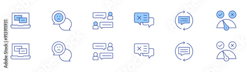 Feedback icon set in two styles, Duotone and Thin Line style. Editable stroke. bad feedback, feedback, bad review, user, meter