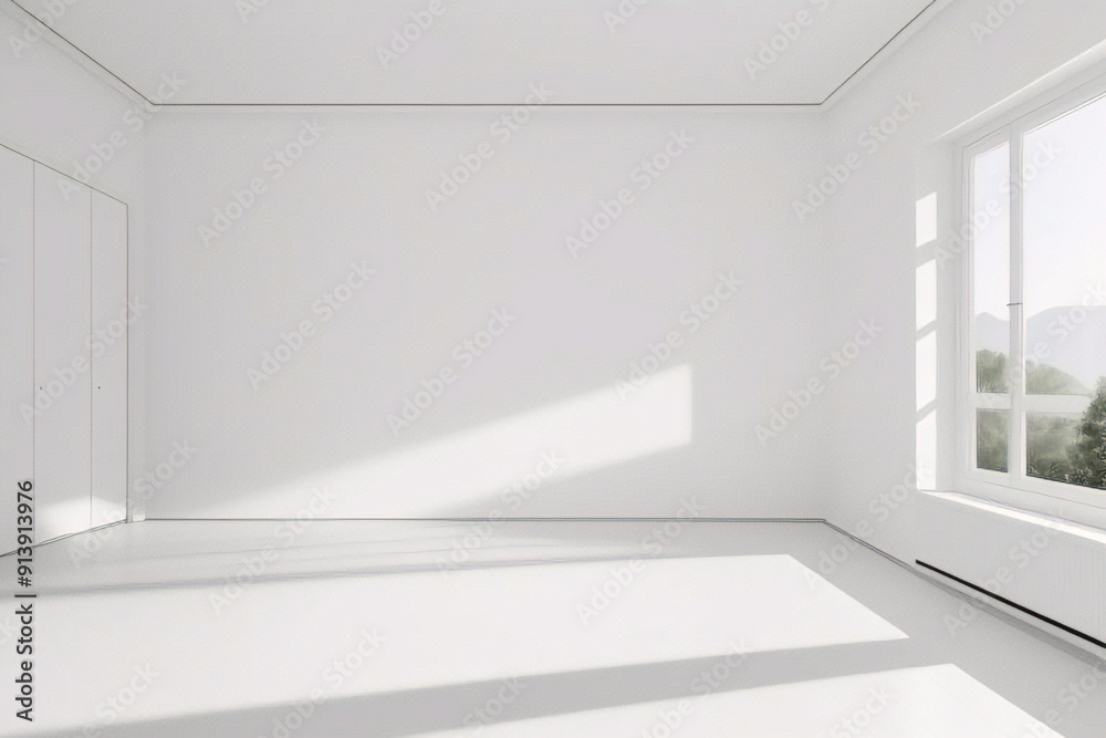 Fototapeta premium Stanza minima vuota con finestre e superficie luminosa naturale