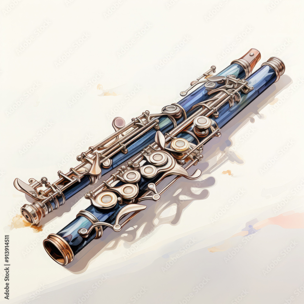 Naklejka premium Watercolor Flute, clipart Illustration, Generative Ai