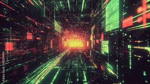 Wallpaper Mural Abstract digital background stylized as pixel-old video games, retro effect. 3D rendering Torontodigital.ca