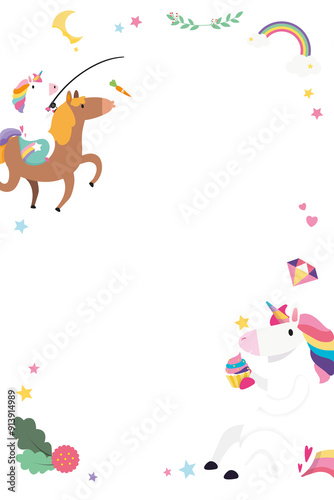 Unicorn png colorful frame magical theme for kids