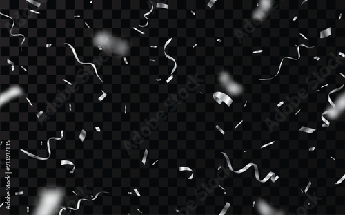 Silver confetti banner isolated on transparent background