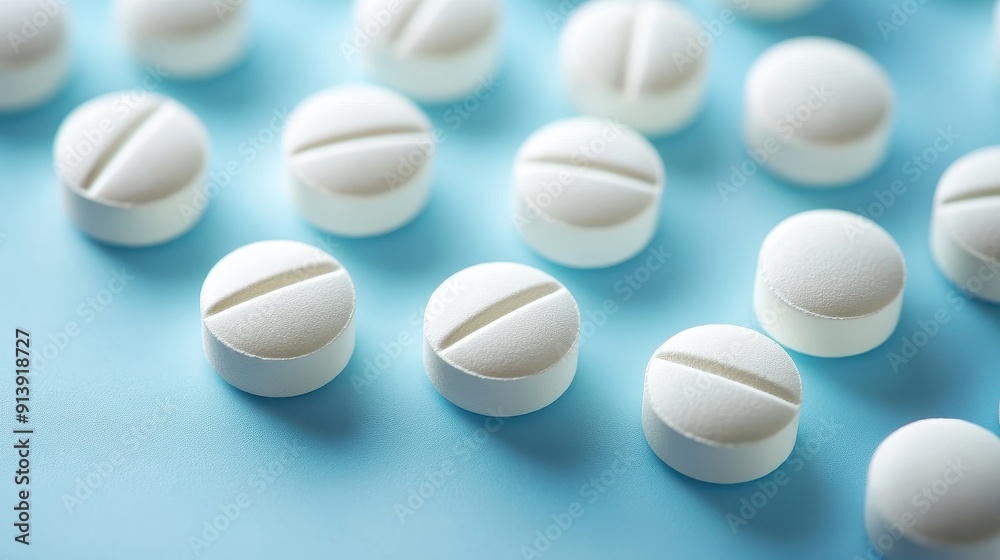 Pharmaceutical industry, Tablets on a bright background Pharmaceutical industry, Tablets on a bright background