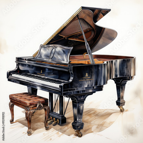 Watercolor Piano, clipart Illustration, Generative Ai