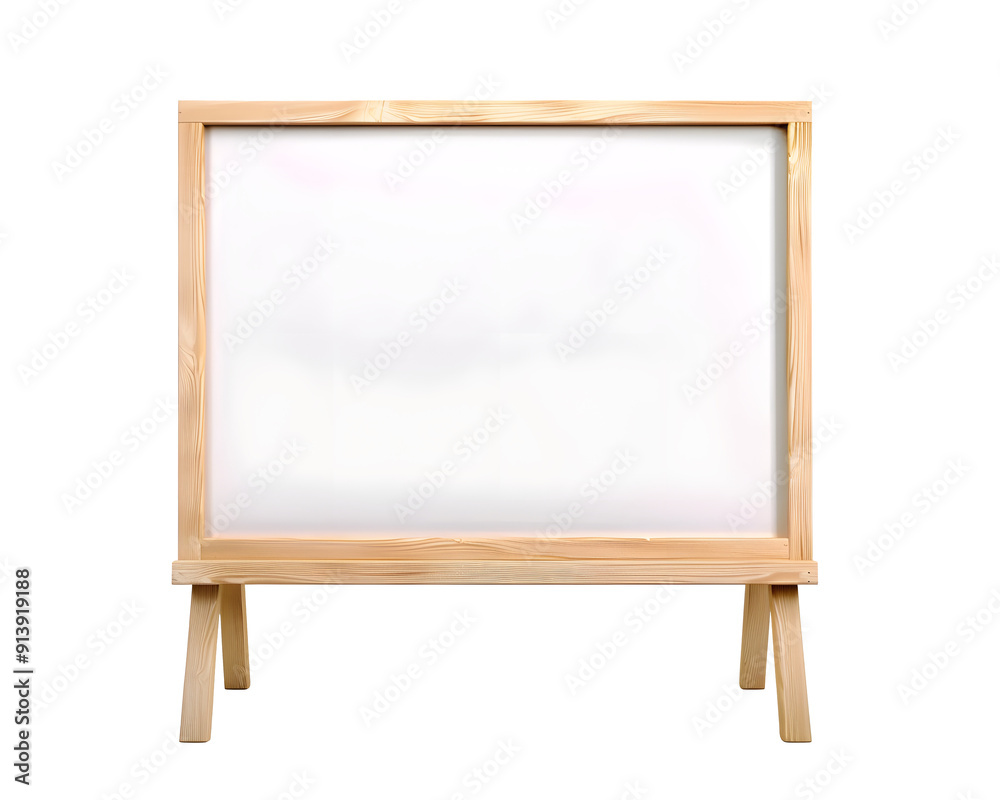 Blank wooden easel stand isolated, empty canvas frame for art presentation Blank wooden easel stand isolated, empty canvas frame for art presentation