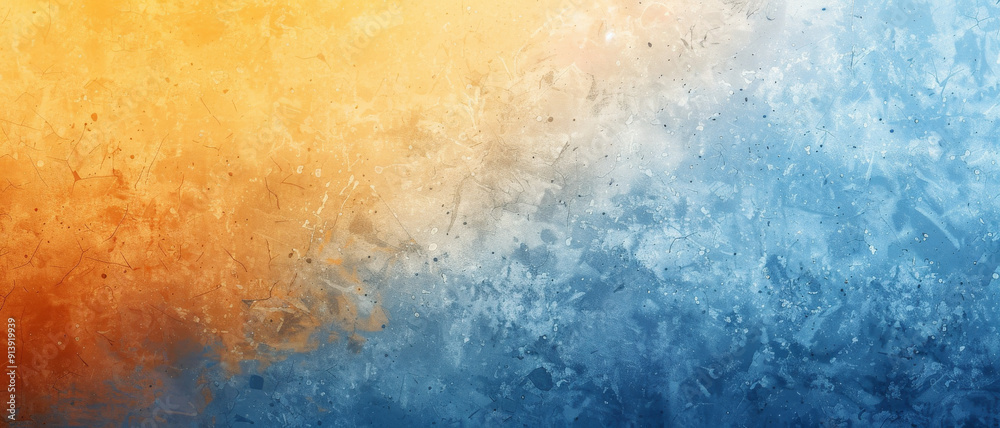Fototapeta premium An abstract blend of blue and orange colors with frosty textures, evoking a sense of cold and warmth intertwined.
