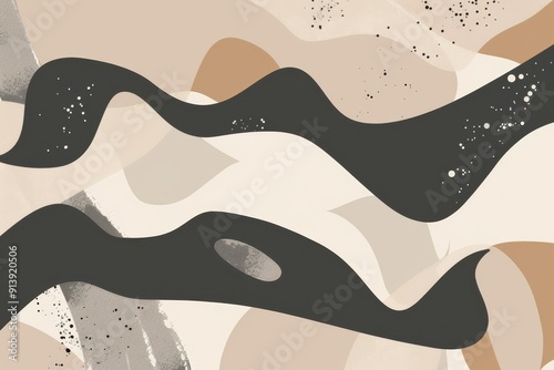 Hand Drawn Minimalist Background in Taupe with Abstract Shapes