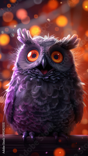 Surprised Owl Illustration on Orange Background