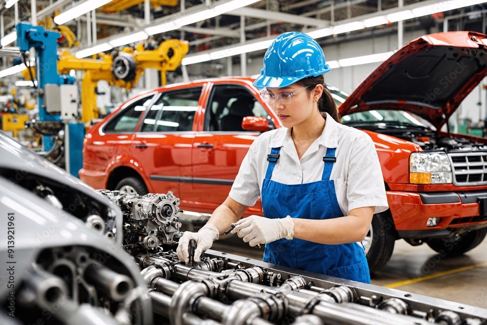 Fototapeta premium An engineer optimizing manufacturing processes for car production