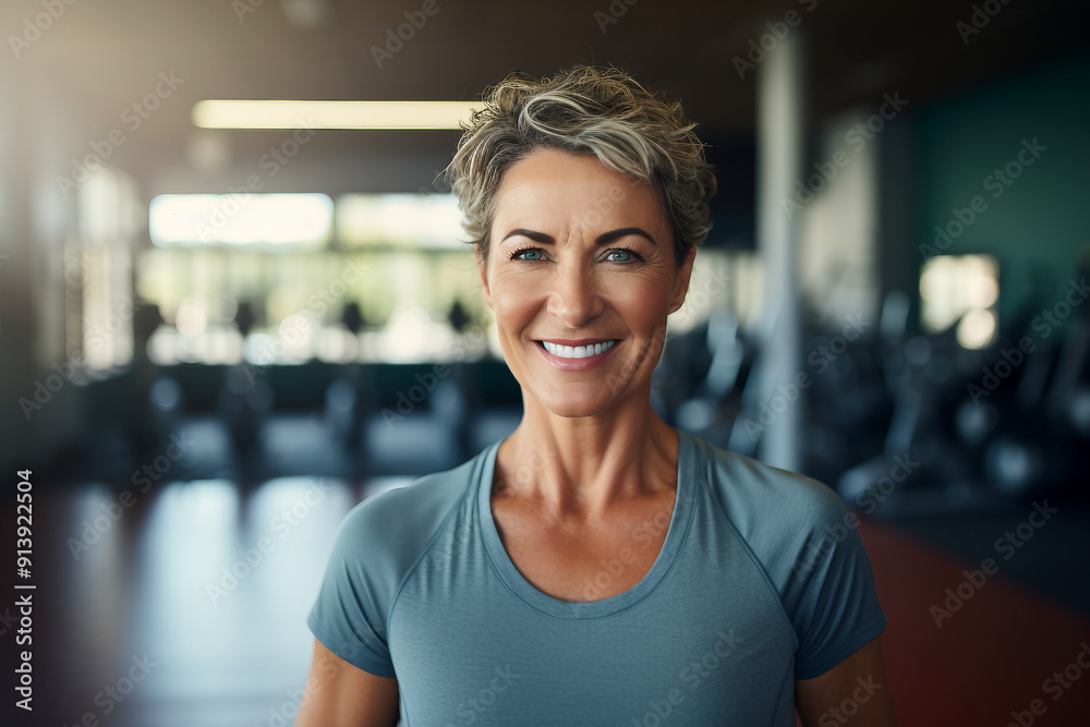 Fototapeta premium Beautiful elderly people attending gym having healthy lifestyle way of life, modern indoors sports space, Generative AI