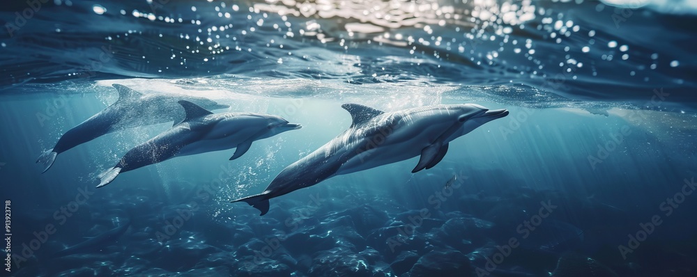 Obraz premium Playful dolphins in the ocean, 4K hyperrealistic photo