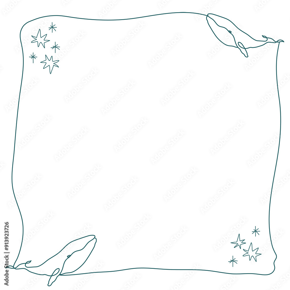 Obraz premium Whale frame png, line art animal illustration, transparent background