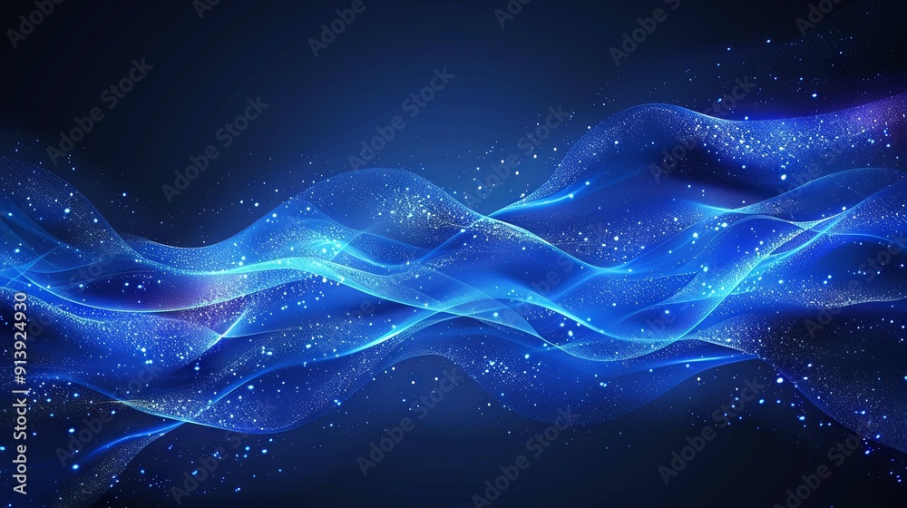 Glowing wave lines on a dark blue background create a dynamic, abstract pattern. This modern design features flowing, wavy lines that convey a futuristic technology concept. Glowing wave lines on a dark blue background create a dynamic, abstract pattern. This modern design features flowing, wavy lines that convey a futuristic technology concept.