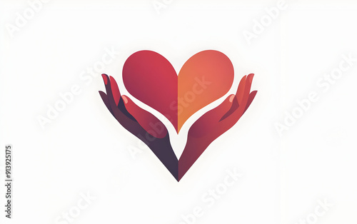 Stylized hands forming a heart shape, representing love, care, and compassion in a modern design.