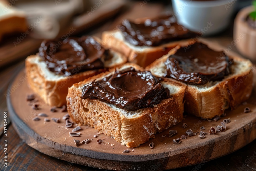 Slices of bread with chocolate cream Slices of bread with chocolate cream