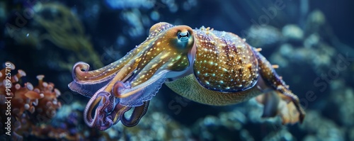 Mysterious cuttlefish displaying changing colors, 4K hyperrealistic photo