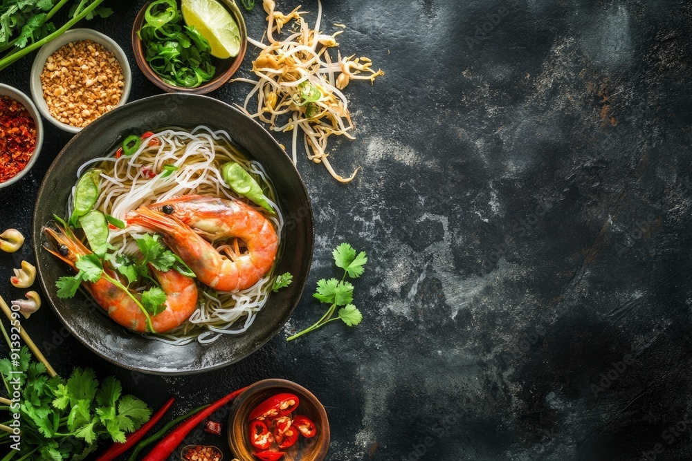 Asian food background with various ingredients on rustic stone background , top view. Vietnam or Thai cuisine , ai Asian food background with various ingredients on rustic stone background , top view. Vietnam or Thai cuisine , ai