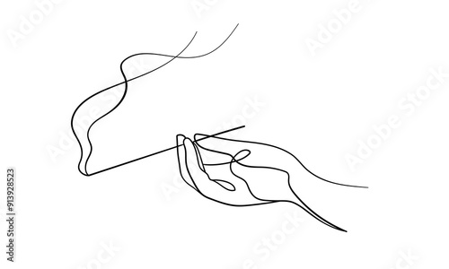 Incense stick on hand stand continuous line art drawing isolated on white background. Magic, astrology, spirituality, religion. Vector illustration