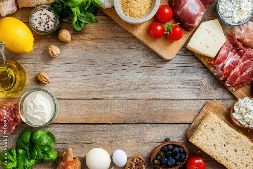 Balanced diet food background, ai
