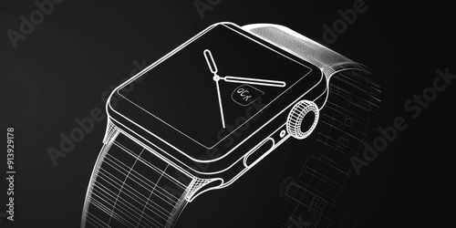 Wireframe design of a smartwatch. photo