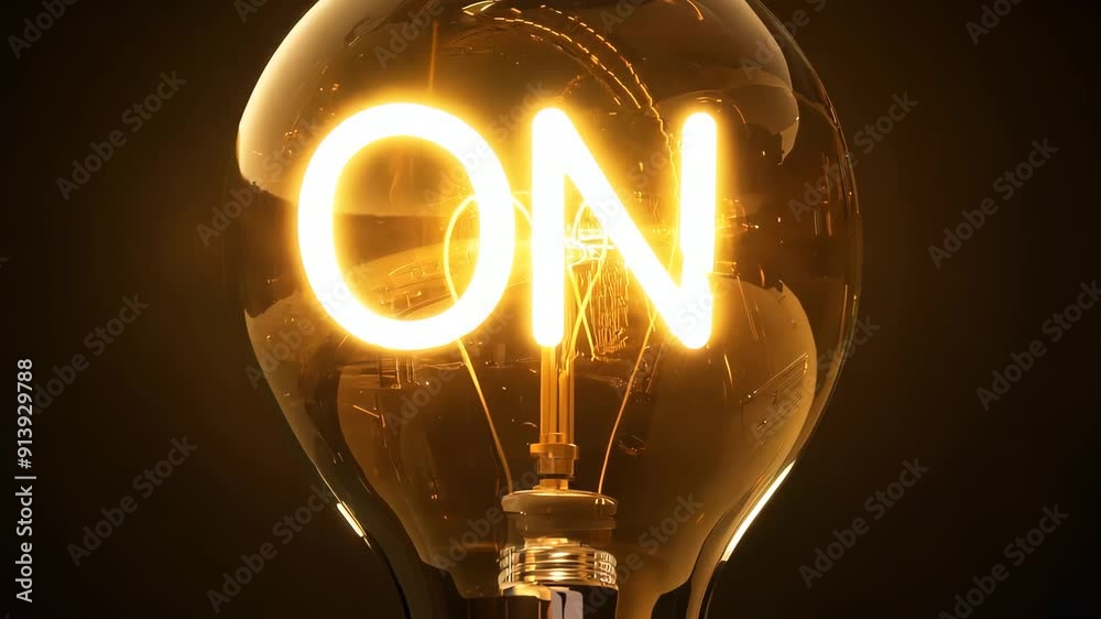 Bright light bulb with glowing on sign in the dark