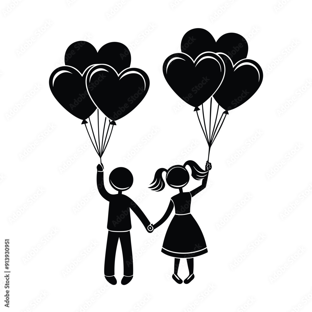 Holding Heart-Shaped Balloon Silhouette Vector Holding Heart-Shaped Balloon Silhouette Vector