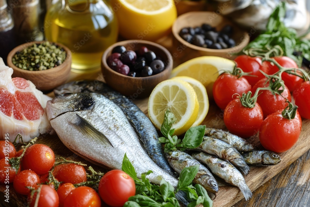 Healthy food for balanced flexitarian mediterranean diet concept, ai Healthy food for balanced flexitarian mediterranean diet concept, ai