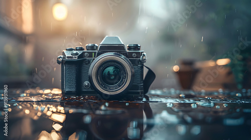 World photography day, vintage camera on background, professional hobby