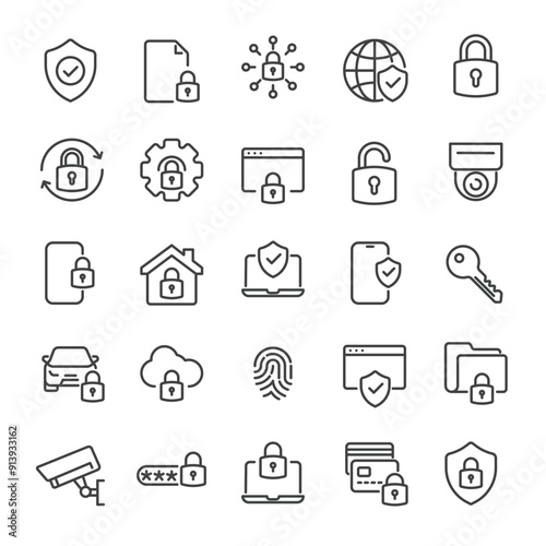 Security, protection thin line icons collection. Editable stroke. For website marketing design, logo, app, template, ui, etc. Vector illustration.