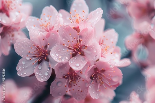 Delicate Pink Flowers with Dew Drops