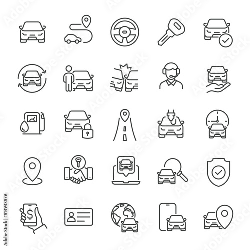 Car rent thin line icons collection. Editable stroke. For website marketing design, logo, app, template, ui, etc. Vector illustration.