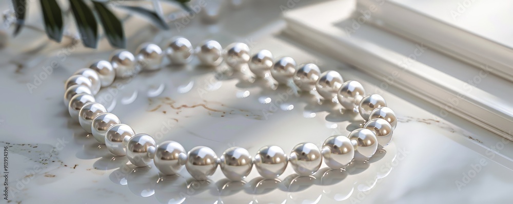 Elegant pearl necklace on a white background, 4K hyperrealistic photo