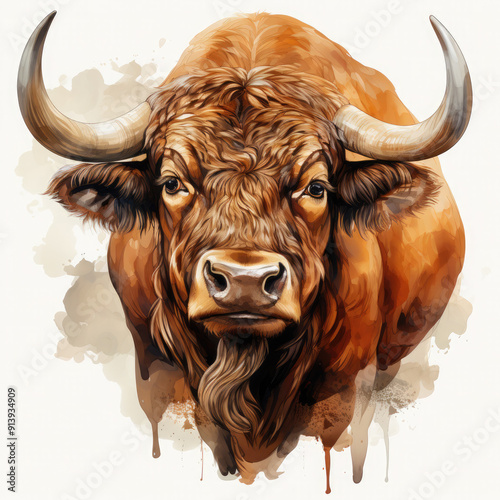Watercolor Buffalo, clipart Illustration, Generative Ai