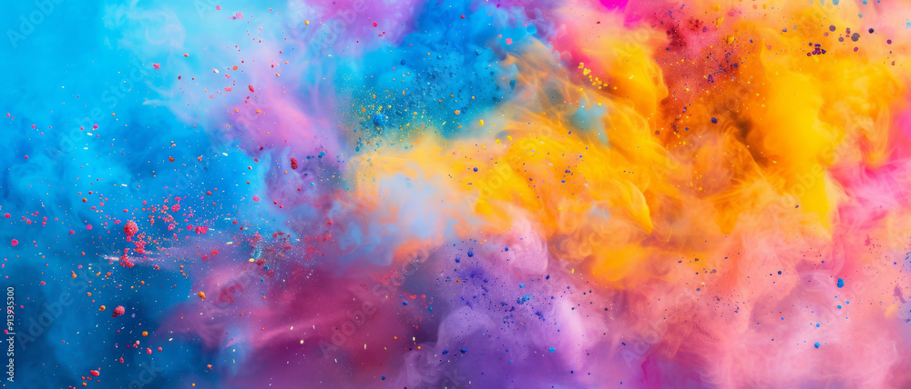 Fototapeta premium A vivid, multicolored abstract cloud, blending vibrant hues in a dynamic display of artistic creativity.