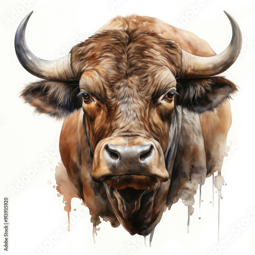 Watercolor Buffalo, clipart Illustration, Generative Ai