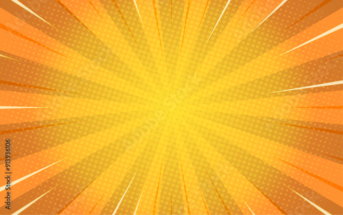 Comics banner, background with rays, orange sunburst background
