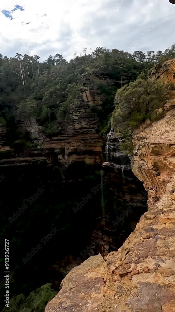 Landscape of Wentworth Falls is a three-tiered waterfall fed by the Jamison Creek, near the town of Wentworth Falls in the Blue Mountains region of New South Wales Australia - Nature Track Sydney Trip Landscape of Wentworth Falls is a three-tiered waterfall fed by the Jamison Creek, near the town of Wentworth Falls in the Blue Mountains region of New South Wales Australia - Nature Track Sydney Trip