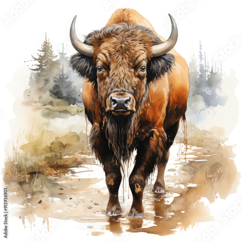 Watercolor Buffalo, clipart Illustration, Generative Ai