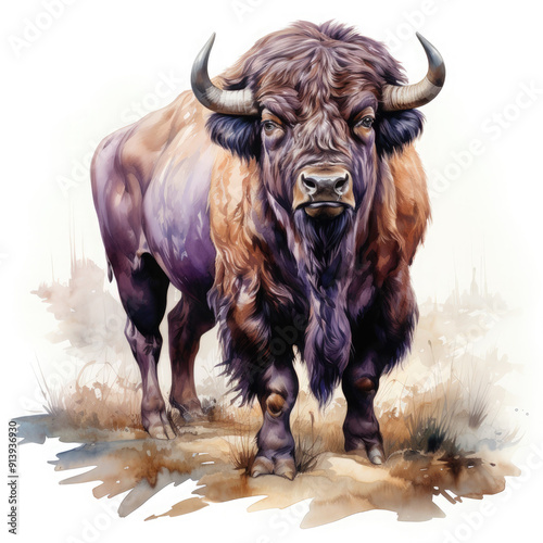 Watercolor Buffalo, clipart Illustration, Generative Ai