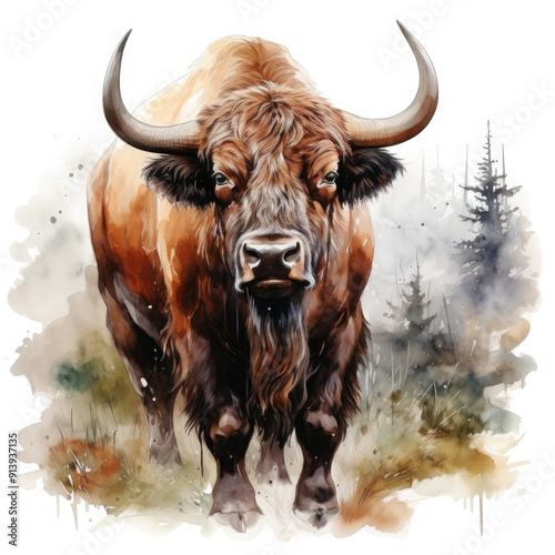 Watercolor Buffalo, clipart Illustration, Generative Ai