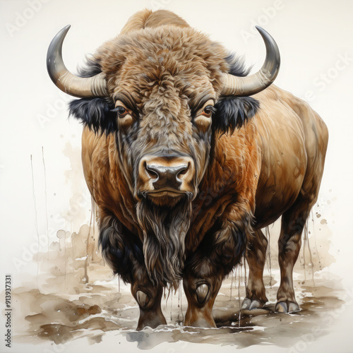 Watercolor Buffalo, clipart Illustration, Generative Ai