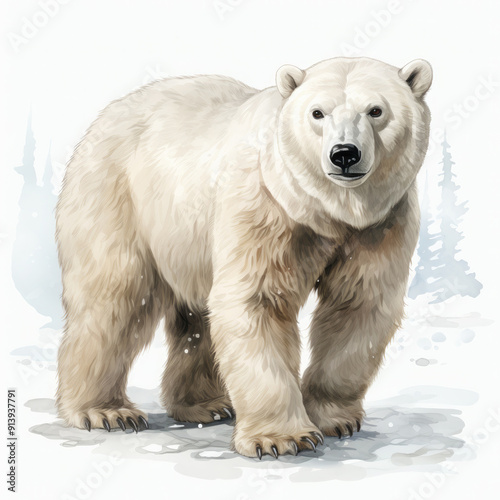 Watercolor Polar bear, clipart Illustration, Generative Ai