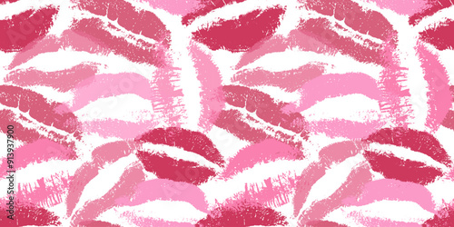 Lipstick marks seamless pattern. Various kiss traces texture. Vector illustration design for textile, fabric, print, background, wallpaper, wrapper, packaging.