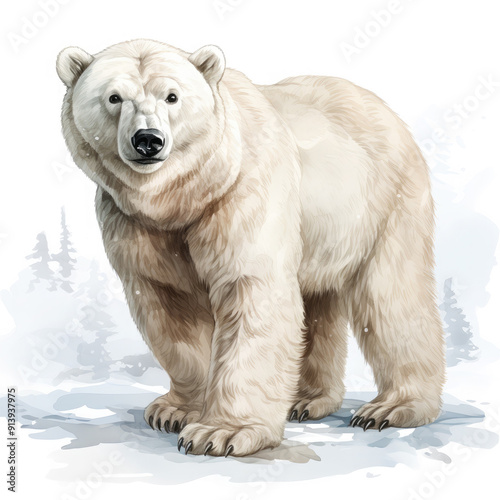 Watercolor Polar bear, clipart Illustration, Generative Ai