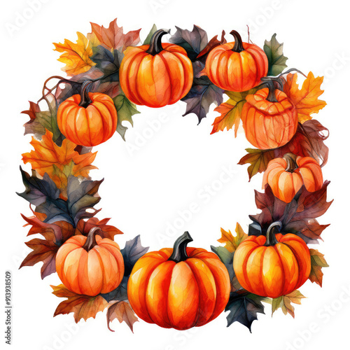 Wreath or frame made from pumpkins. Halloween element.