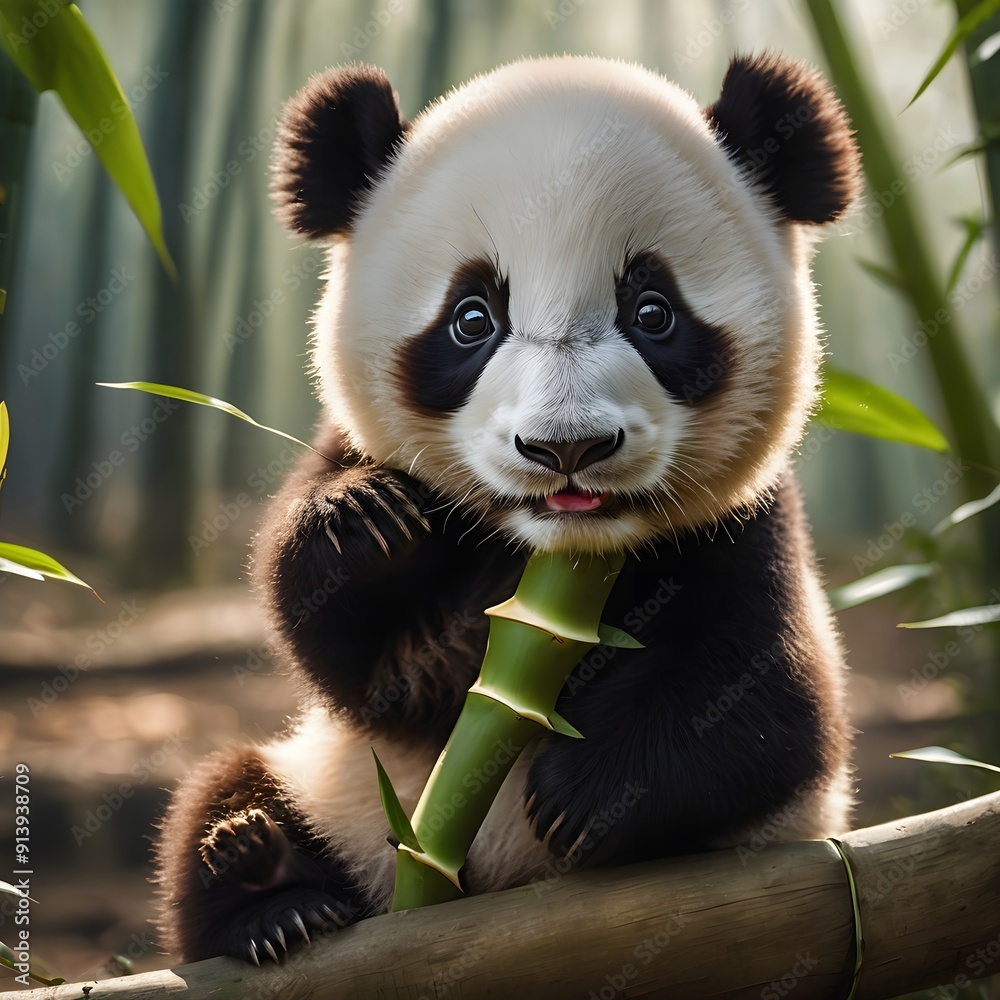 Fototapeta premium panda eating bamboo