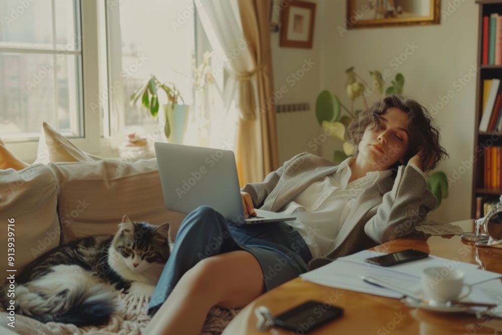 Elegant corporate setting enhances her beautiful poised look. Setting Boundaries Difficult in Remote Work. Image captures essence of modern professional Elegant corporate setting enhances her beautiful poised look. Setting Boundaries Difficult in Remote Work. Image captures essence of modern professional