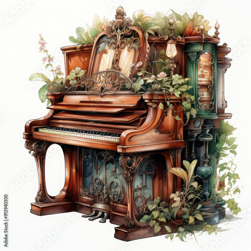 Watercolor Spinet, clipart Illustration, Generative Ai