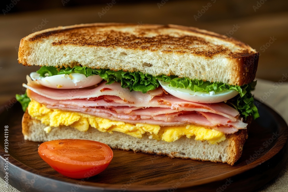 open traditional German sandwich with ham and eggs, ai open traditional German sandwich with ham and eggs, ai
